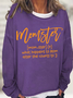 Women's Funny Momster Halloween Party Text Letters Simple Crew Neck Loose Sweatshirt