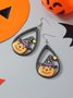 Halloween Pumpkin Demon Wooden Dangle Earrings