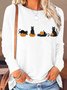 Women's Cool Halloween Cat Casual Crew Neck Shirt