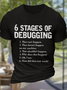 Men's Funny 6 Stages of Debugging Computer Science Text Letters Cotton Crew Neck Casual T-Shirt