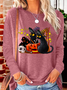 Women's Cat Halloween Cotton-Blend Casual Shirt