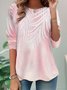 Crew Neck Jersey Pink Leaf Casual T-Shirt