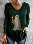 Plus Size Casual Halloween Loose V Neck T-Shirt