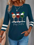 Women's Crew Neck Casual Christmas Wine Glass Shirt
