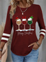 Women's Crew Neck Casual Christmas Wine Glass Shirt
