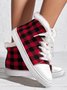 Casual Christmas Red-black Plaid Furry High Top Canvas Shoes