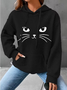 Cotton-Blend Simple Funny Cat Hoodie