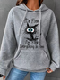 Women‘s Funny I Am Fine Black Cat Casual Loose Text Letters Hoodie