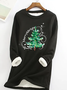 Cotton-Blend Casual Christmas Tree Crew Neck Fleece Sweatshirt