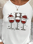 Split Joint Cotton-Blend Casual Christmas Wine Glass T-Shirt