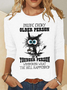 Funny Cat Old Person Casual Crew Neck Long Sleeve Shirt