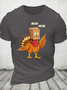 Cotton Thanksgiving Turkey Cat Meow Funny Casual Loose T-Shirt