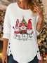 Joy To The World Gnome Casual Text Letters Cotton-Blend Long Sleeve Shirt