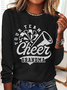 Cheer Grandma Cotton-Blend Text Letters Crew Neck Simple Long Sleeve Shirt