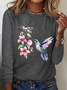Women's Hummingbird Watercolor Nature Bird Lover Crew Neck Cotton-Blend Casual Long Sleeve Shirt