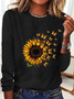 Women’s Butterfly Sunflower Print  Casual Cotton-Blend Long Sleeve Shirt