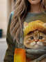 Crew Neck Cat Casual Sweatshirt