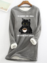 Funny Letter Sorry Did I Roll My Eyes Out Loud Cat Casual Crew Neck Long Sleeve Shirt