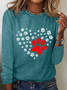 Funny Dog Crew Neck Simple Heart Cotton-Blend Long Sleeve Shirt