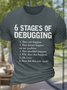 Men's Funny 6 Stages of Debugging Computer Science Text Letters Cotton Crew Neck Casual T-Shirt