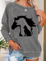 Women's Lovely Horse Dog Cat Printed Simple Animal Graphic Sweatshirt