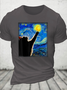Cotton Van Gogh Starry Night Cat Casual Cat Loose T-Shirt