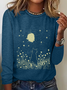 Cat and Moon Funny Cotton-Blend Simple Regular Fit Cat Long Sleeve Shirt