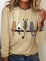 Funny Cat Cotton-Blend Crew Neck Simple Long Sleeve Shirt