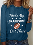 Women's That's My Grandson Out There Football Grandma Casual Cotton-Blend Simple Long Sleeve Shirt