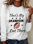 Women's That's My Grandson Out There Football Grandma Casual Cotton-Blend Simple Long Sleeve Shirt