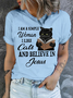 Cotton I Am A Simple Woman I Like Cats And Believe In Jesus Casual Crew Neck T-Shirt