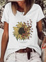 Vintage Sunflower Casual Loose Text Letters T-Shirt
