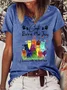Funny Cat Cotton-Blend Loose Casual Text Letters T-Shirt