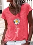 Women's Thankful Daisy V Neck Regular Fit Cotton-Blend Casual T-Shirt