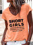 Women's Short Girls Funny Casual V Neck T-Shirt
