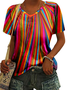Loose Crew Neck Casual Abstract Stripes T-Shirt