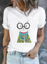 Iris Catfel Cat Art Print Cotton Casual Crew Neck T-Shirt