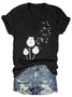 V-neck Retro Cat & Dandelion Print T-Shirt