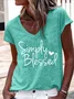 Simply Blessed Faith Text Letters Casual V Neck T-Shirt
