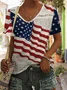 Casual Loose V Neck Independence Day T-Shirt