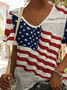 Casual Loose V Neck Independence Day T-Shirt