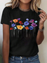 Floral Cotton Crew Neck Casual T-Shirt