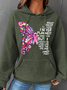 Breast Cancer Awareness Butterfly Graphic Simple Loose Hoodie