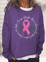 Awareness Ribbon Breast Cancer Cotton-Blend Casual Crew Neck Sweatshirt