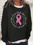 Awareness Ribbon Breast Cancer Cotton-Blend Casual Crew Neck Sweatshirt