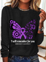 Women's Alzheimer's Awareness Butterfly Print Casual Long Sleeve Shirt