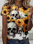 Simple Sunflower Skull Regular Fit T-Shirt