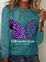 Women's Alzheimer's Awareness Butterfly Print Casual Long Sleeve Shirt