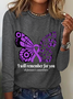 Women's Alzheimer's Awareness Butterfly Print Casual Long Sleeve Shirt