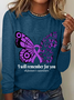 Women's Alzheimer's Awareness Butterfly Print Casual Long Sleeve Shirt